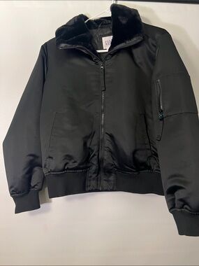GAP Black Bomber Jacket with Faux Fur Collar Trim